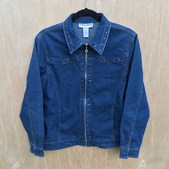 cathy daniels rhinestone zip denim jacket large - Picture 4 of 6